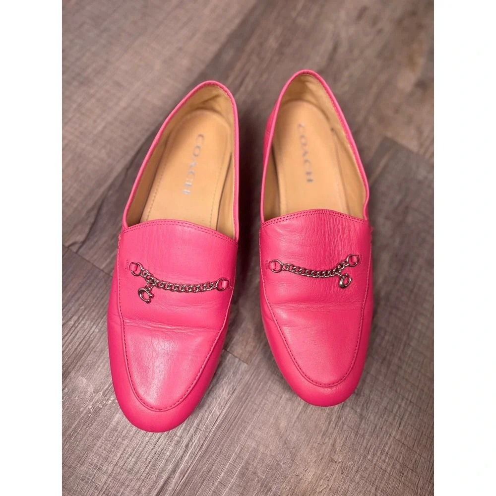Coach pink fuchsia leather Hanna penny loafers luxury flats women 8 dopamine
